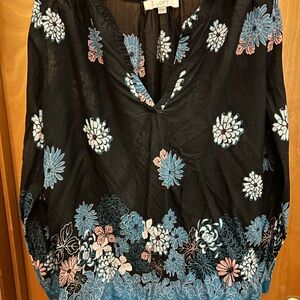 LOFT Black Top with Blue and Pink Floral Design